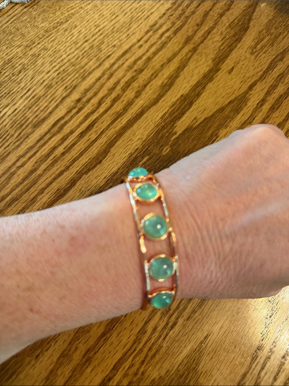 Gold-Tone Bracelet with Teal Cabochon Accents